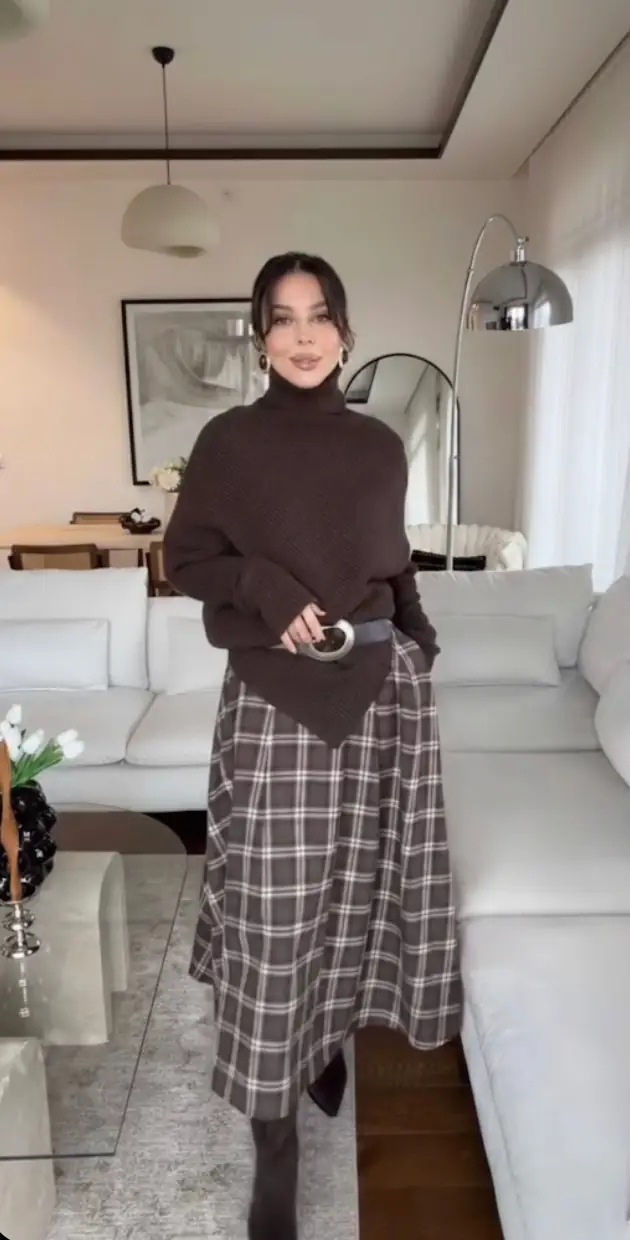 Asimetrik Kazak Ekose Etek Takım